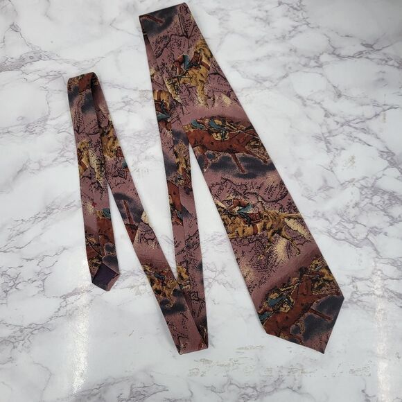 Henry Marx Vintage Silk Equestrian Print Tie Men's Necktie Western - Picture 5 of 8